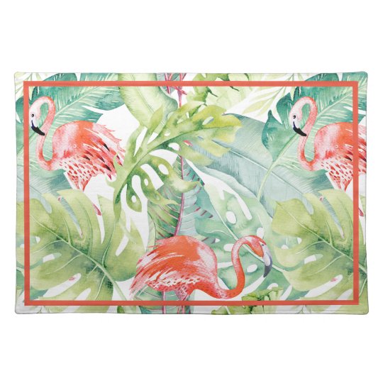 PixDezines Pink Flamingo Sage Green Foliage Cloth Placemat | Zazzle.com