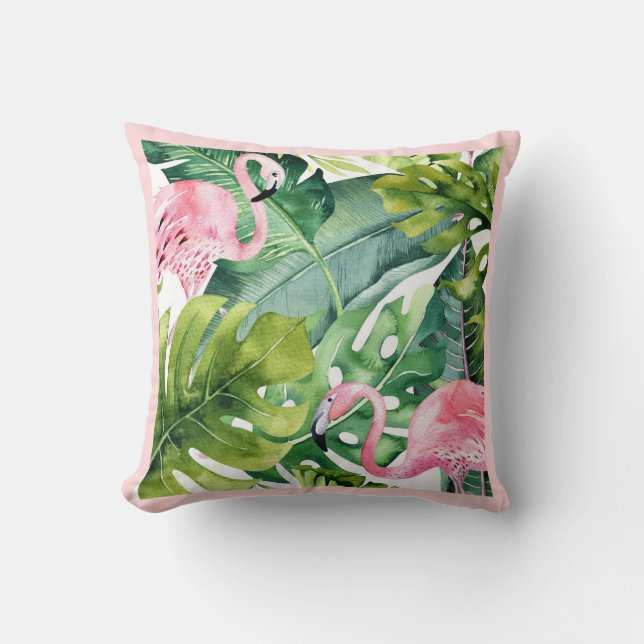 PixDezines Pink Flamingo, Tropical, Frame DIY Throw Pillow (Front)