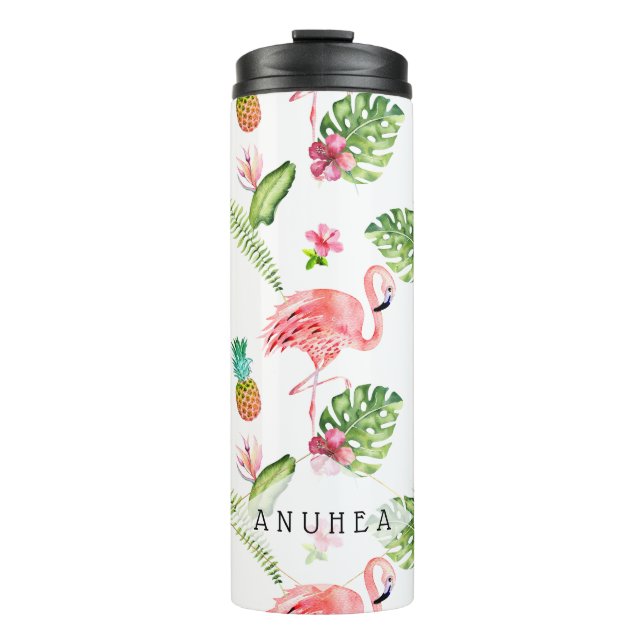 PixDezines Pink Flamingos/DIY Background Color Thermal Tumbler (Front)