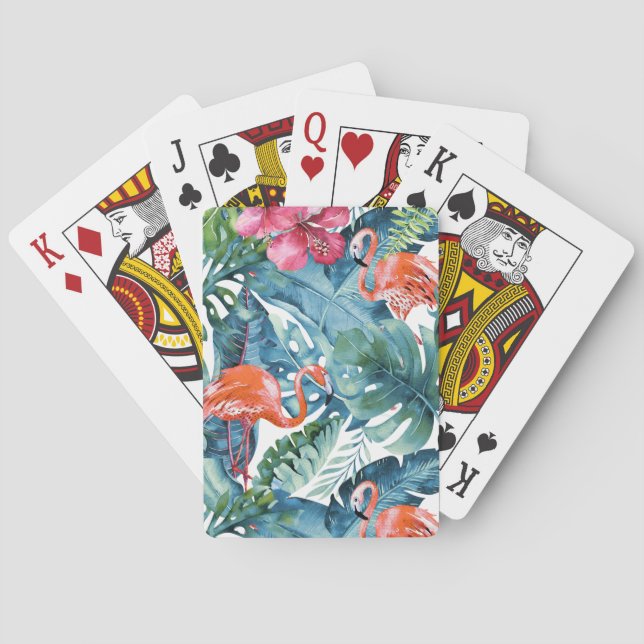 PixDezines Pink Flamingos Teal Foliage Poker Cards (Back)