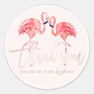 PixDezines Pink Flamingos Thank You+Blush Pink Classic Round Sticker
