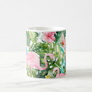 PixDezines Pink Flamingos+Tropical Foliage Coffee Mug