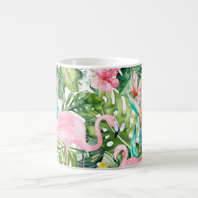 PixDezines Pink Flamingos+Tropical Foliage Coffee Mug (Center)