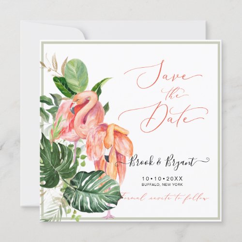 PixDezines Pink Flamingos Tropical Foliage Invitation