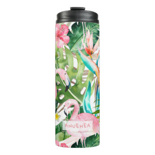 PixDezines Pink Flamingos+Tropical Foliage Thermal Tumbler