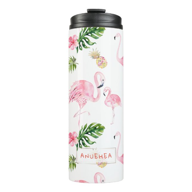 PixDezines Pink Flamingos+Tropical Foliage Thermal Tumbler (Front)