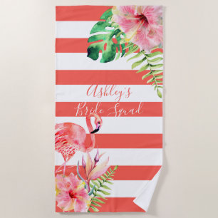 PixDezines PINK FLAMINGOS, TROPICAL THEME Beach Towel