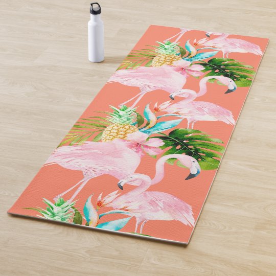 PixDezines PINK FLAMINGOS, TROPICAL THEME Yoga Mat