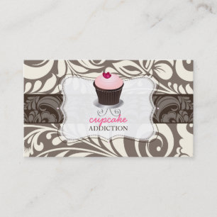 PixDezines pink heart cupcake+damask Business Card