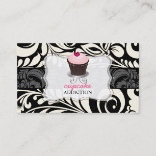 PixDezines pink heart cupcake+damask Business Card