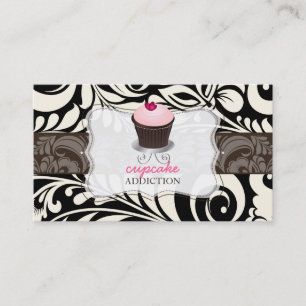 PixDezines pink heart cupcake+damask Business Card