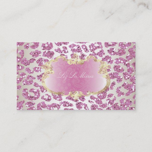 PixDezines pink leopard/champagne Business Card (Front)