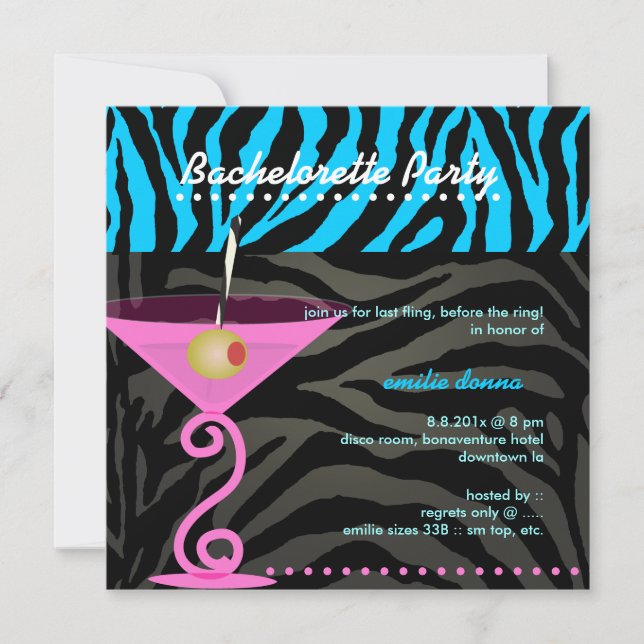 PixDezines pink martini Bachelorette Party Invitation (Front)