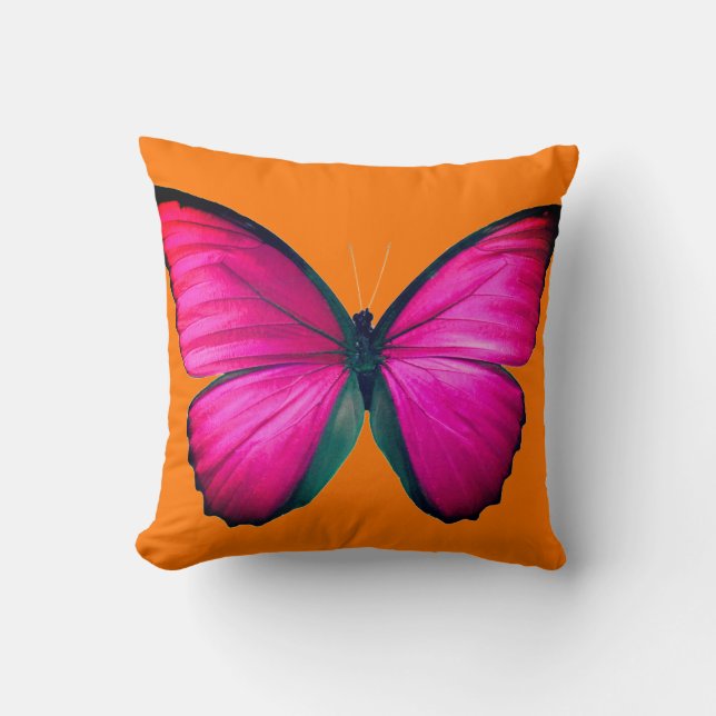 PixDezines PINK+ORANGE BUTTERFLIES DIY background Throw Pillow (Front)