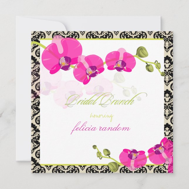 PixDezines pink orchid+olivia damask/bridal brunch Invitation (Front)