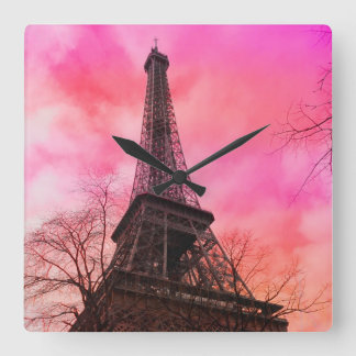 PixDezines pink paris/eiffel tower Square Wall Clock