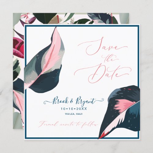 PixDezines Pink Pastel Dark Blue Gum Foliage Invitation