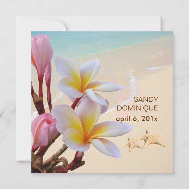 PixDezines Pink Plumeria + Beach + starfish Invitation (Front)