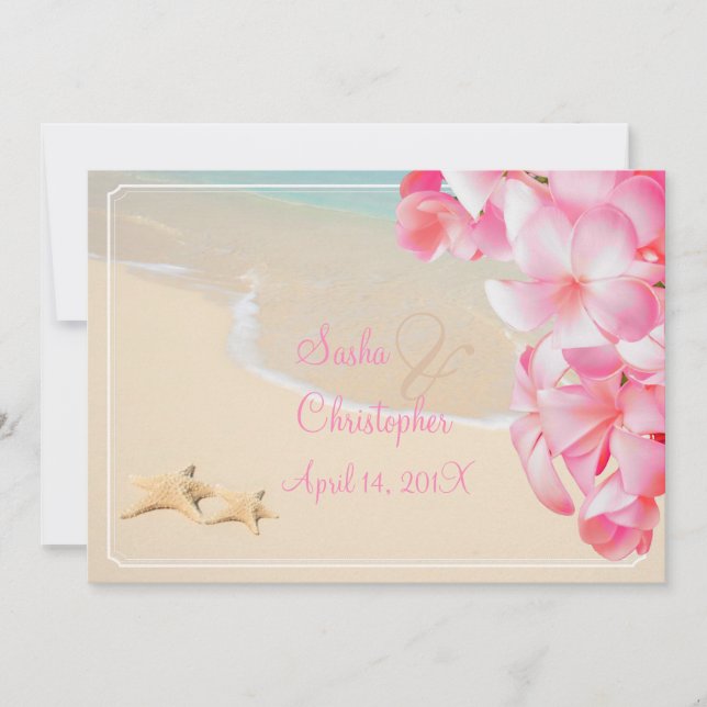 PixDezines pink plumeria+beach+starfish Invitation (Front)