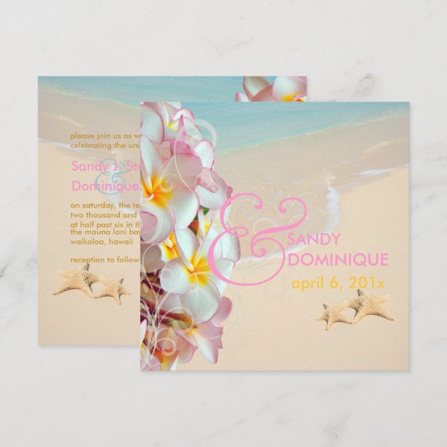 PixDezines Pink Plumeria+Beach/Swirls/Tropical Invitation (Front/Back)
