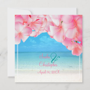 PixDezines pink plumeria+beach/tropical paradise Invitation