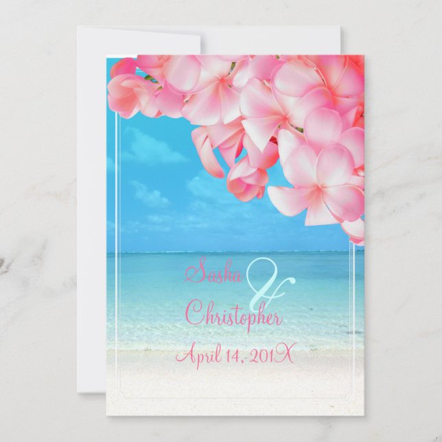PixDezines pink plumeria+beach/tropical paradise Invitation (Front)