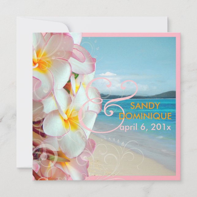 PixDezines Pink Plumeria/beach/tropical wedding Invitation (Front)