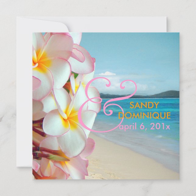 PixDezines Pink Plumeria/beach/tropical wedding Invitation (Front)