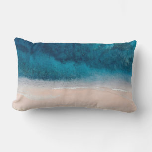 PixDezines PINK SAND BEACH DEEP BLUE SEA Lumbar Pillow
