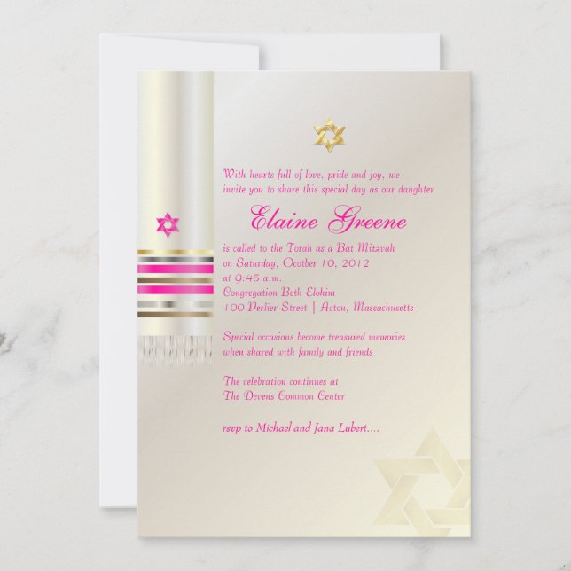 PixDezines Pink Tallit/Bat Mitzvah Invitation (Front)