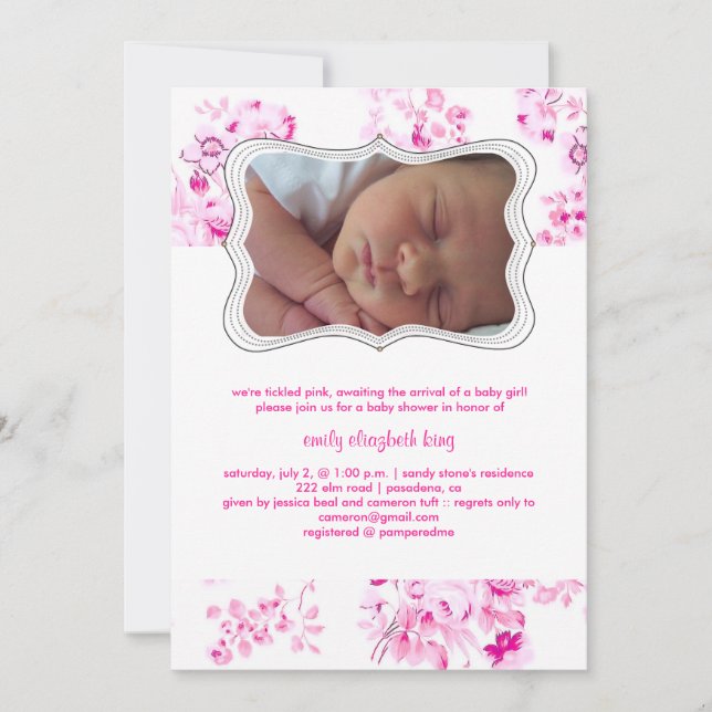 PixDezines pink toile/birth announcement/shower Invitation (Front)