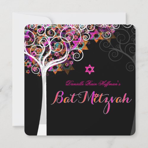 PixDezines Pink Tree of Life Bat Mitzvah Invitation