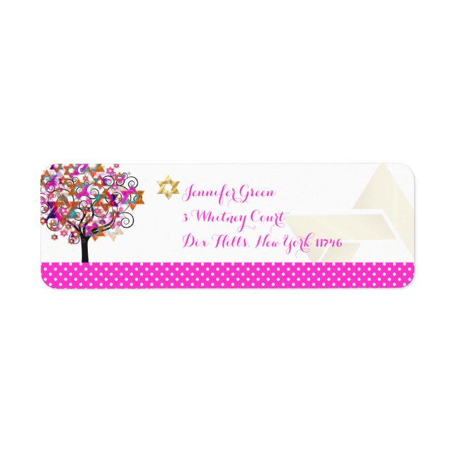 PixDezines Pink Tree of Life/Bat Mitzvah Label (Front)