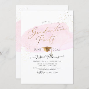 PixDezines Pink Watercolor Swatch Graduation Party Invitation