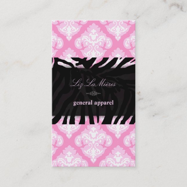 PixDezines Pink+White Olivia Damask/diy background Business Card (Front)