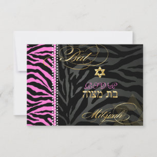 PixDezines Pink Zebra Bat Mitzvah RSVP/ DIY color RSVP Card