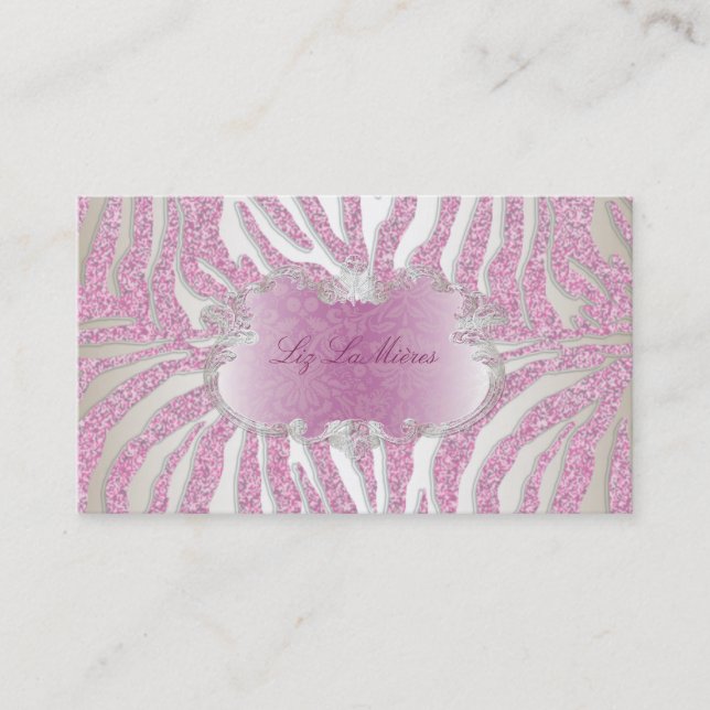 PixDezines pink zebra/champagne Business Card (Front)