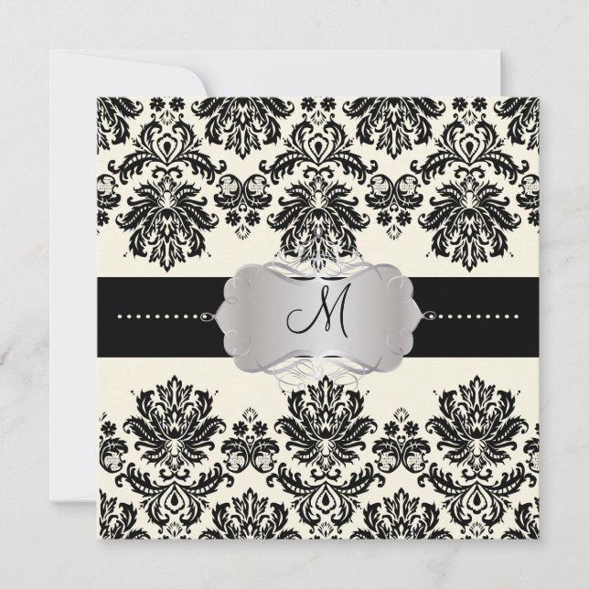 PixDezines Piqué, Damask / Black + Off White Invitation (Front)