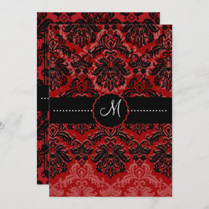 PixDezines Piqué, Damask / Black + Red Velvet Invitation