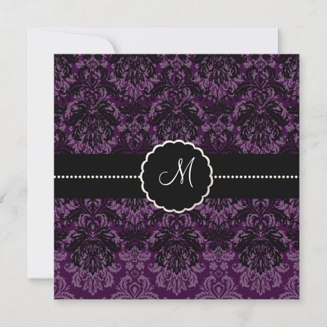 PixDezines Piqué, Damask / Black+Violet Velvet Invitation (Front)