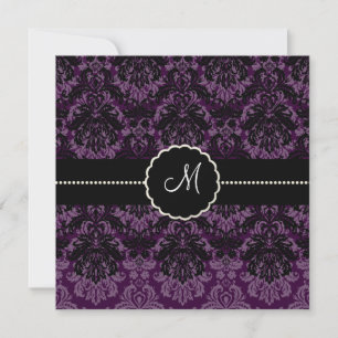 PixDezines Piqué, Damask / Black+Violet Velvet Invitation