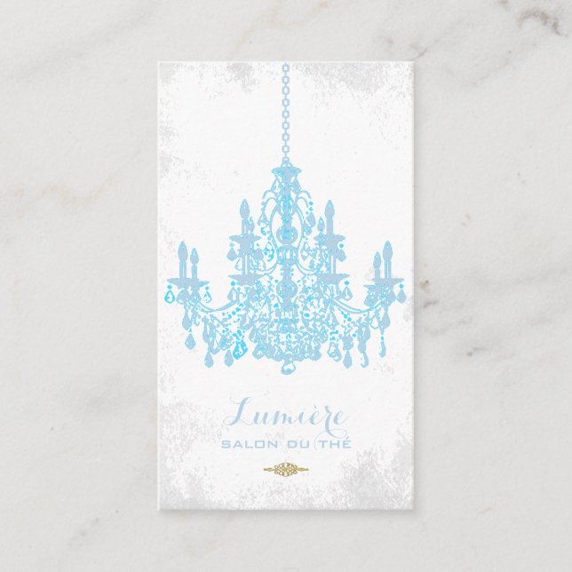 PixDezines placid blue chandelier/DIY color Business Card (Front)