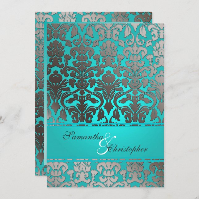 PixDezines PLATINUM FLORA DAMASK INVITATIONS (Front/Back)