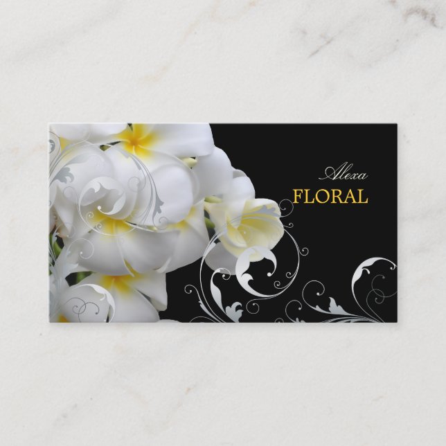 PixDezines Plumeria+filigree swirls/diy colors Business Card (Front)
