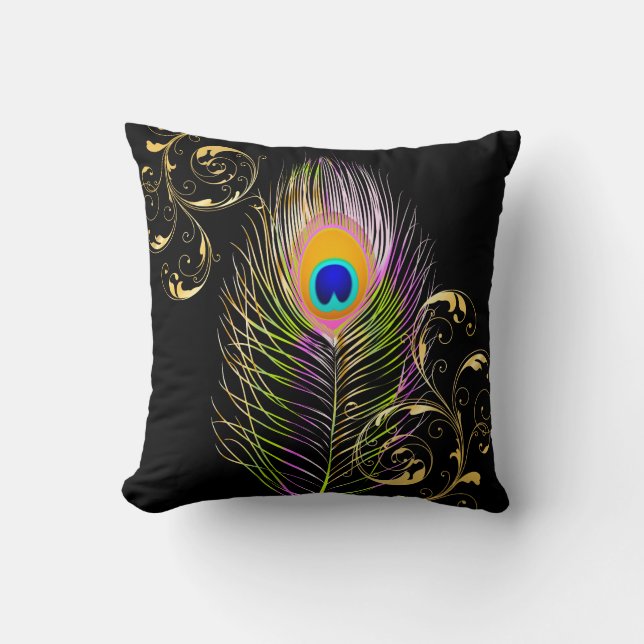 PixDezines psychedelic peacock/diy background Throw Pillow (Front)