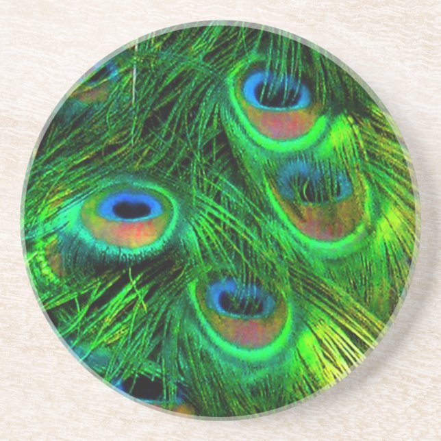 PixDezines Psychedelic Peacock Drink Coaster (Front)