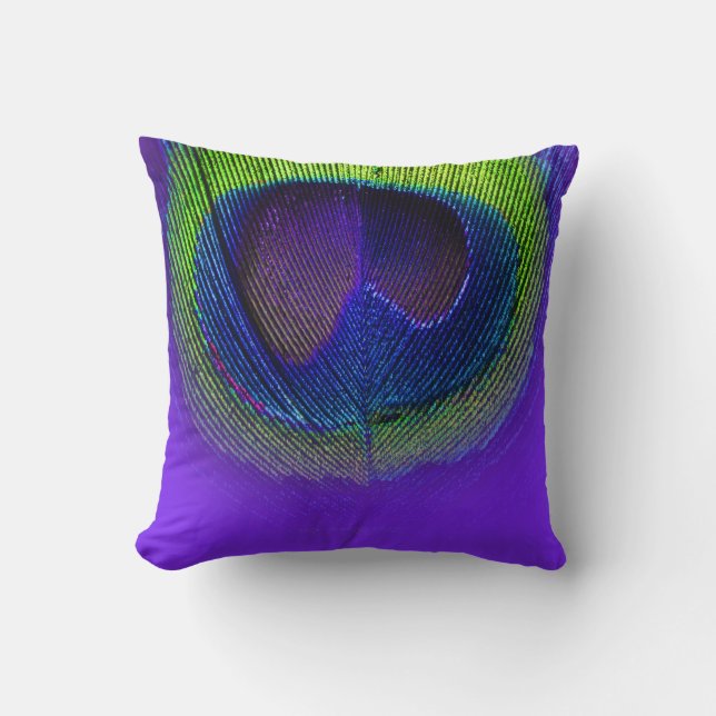 PixDezines psychedelic peacock eye/purple+lime Throw Pillow (Front)