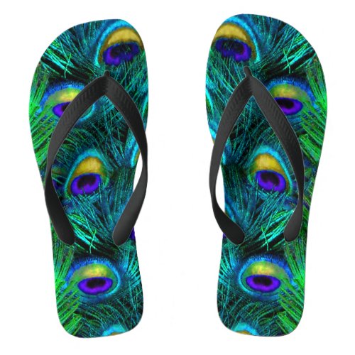 PixDezines PSYCHEDELIC PEACOCK FEATHER COBALT Flip Flops