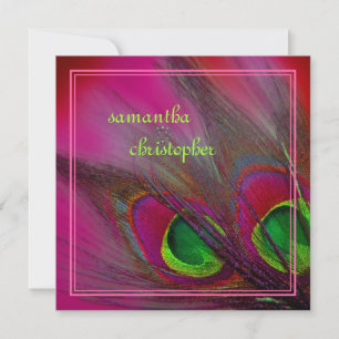 PixDezines psychedelic peacock feather/hot pink Invitation