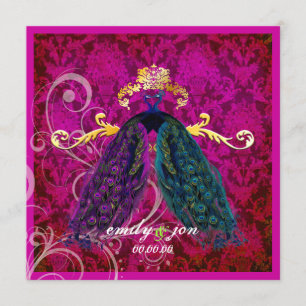 PixDezines psychedelic peacock feather/hot pink Invitation
